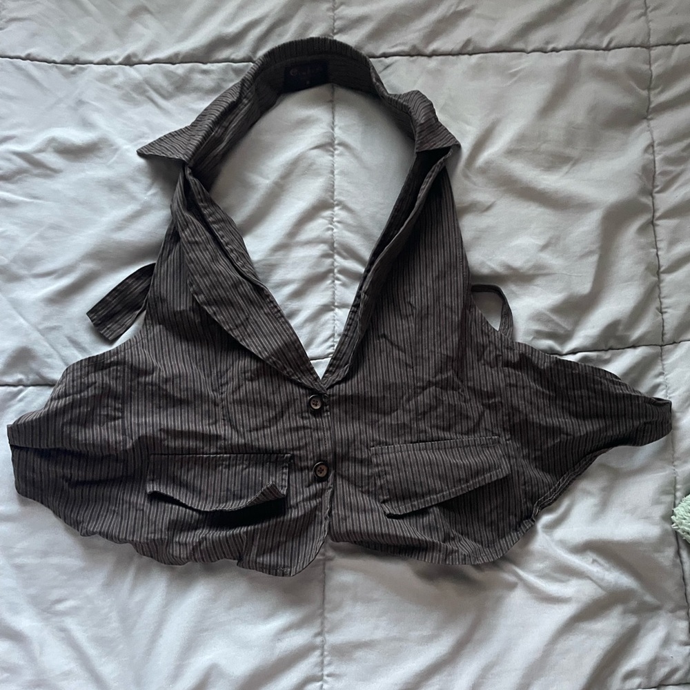 Backless Halter Vintage Striped Brown Women's Top